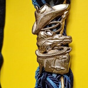Vintage Ione Braided Western Belt – Denim & Blue Cord with Cowboy Buckle (39”)
